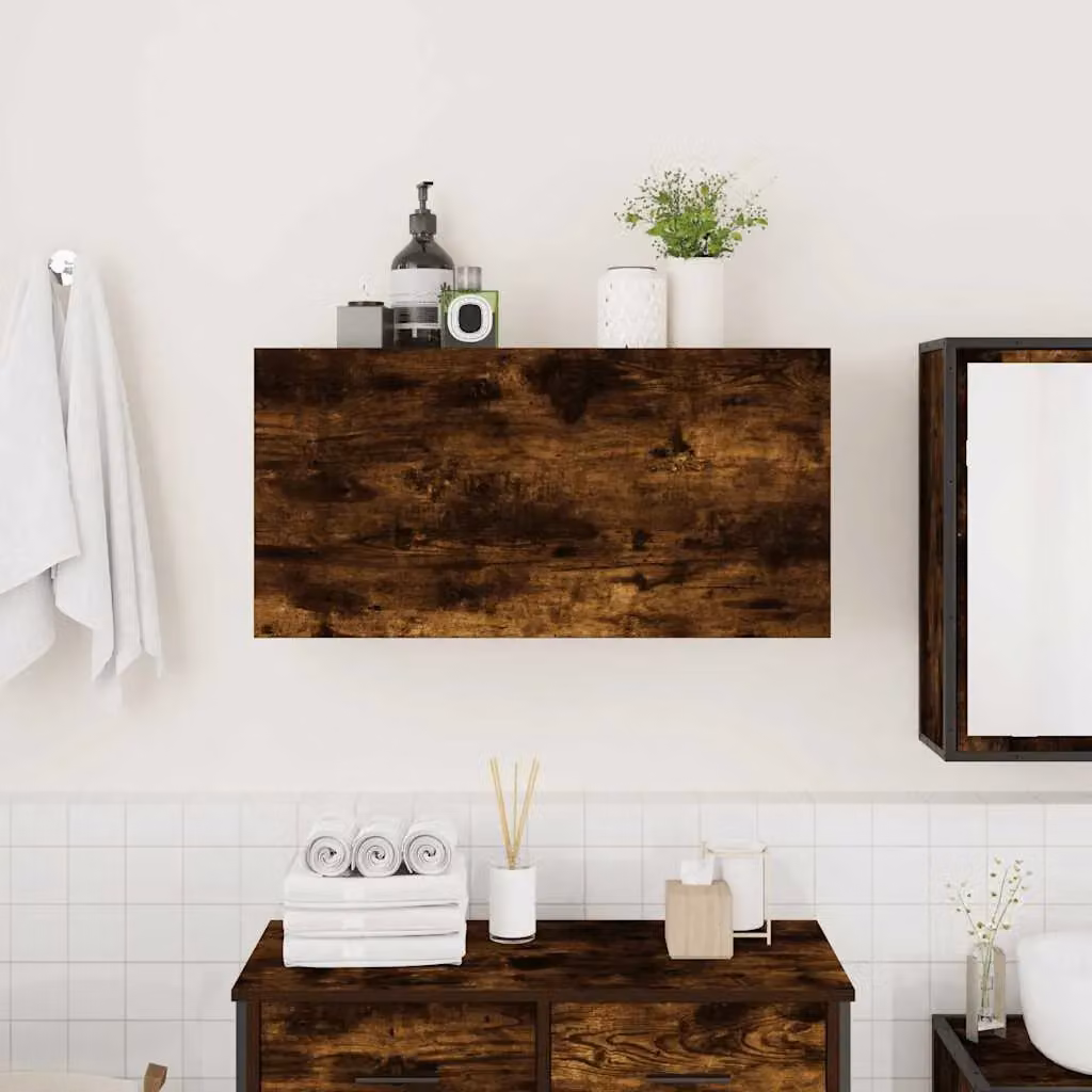 Berkfield Home Smoked Oak Bathroom Wall Cabinet in Brown, W/D/H: 80 x 25 x 40 cm – 3