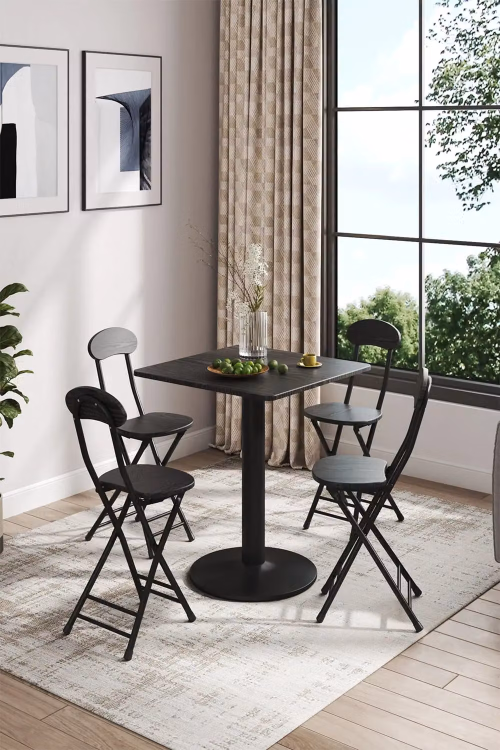 Livingandhome 5-Piece Black Bistro Dining Set with Square Table and 4 Chairs – 2
