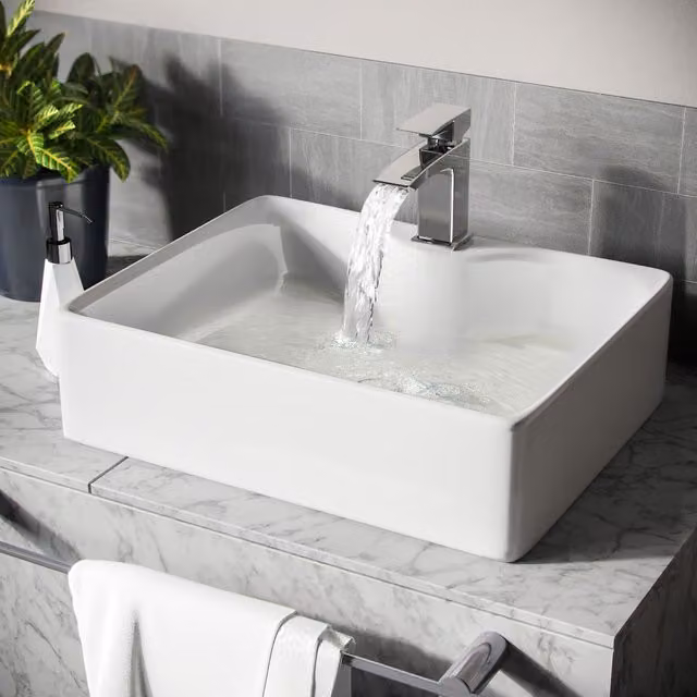 Nes Home Leven White Rectangular Cloakroom Countertop with Rounded Corners W: 48.5 cm, D: 37.5 cm – 1