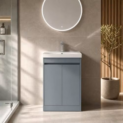 Balterley Chartley 2 Door Freestanding Bathroom Vanity Unit with Thin Edge Basin, Coastal Grey, W/D/H: 62 x 39.5 x 83.5 cm – 5