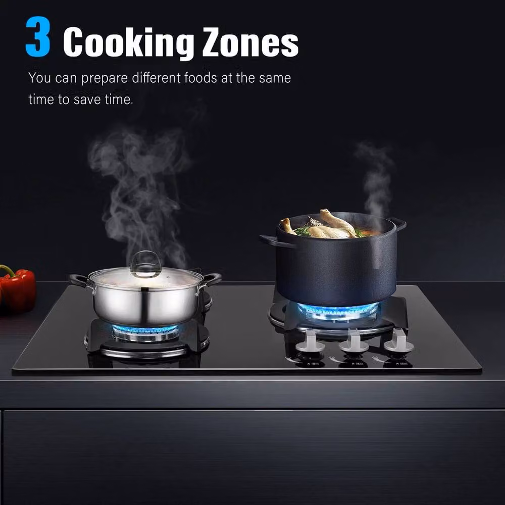 EONLION 3 Burner Gas On Glass Hob in Black – 2