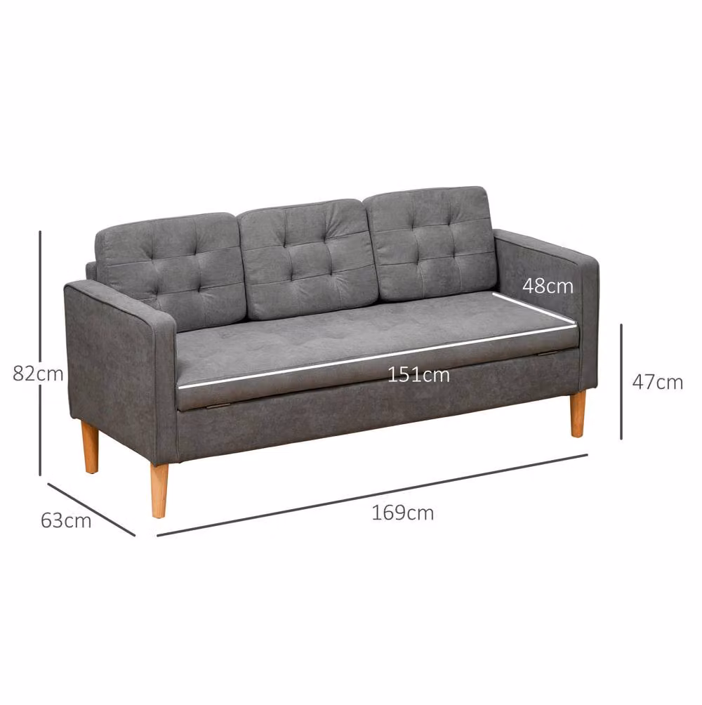 STILVORA 3 Seater Upholstered Fabric Sofa with Storage and Sleeping Function in Grey – 2