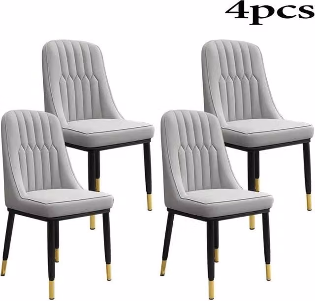FLAVORA Set of 4 Grey Leather Dining Chairs with Metal Upholstered Frame – 1