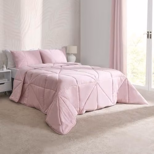 OHS Summer Coverless Single Duvet and Pillowcase Set, 7.5 Tog Microfibre, Blush Pink Diamond Quilted Pattern, W/D/H: 135 x 200 cm – 1
