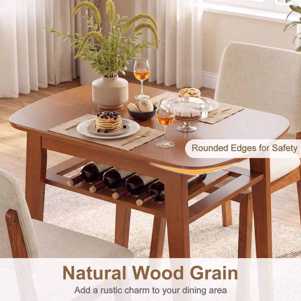 Gymax 3-Piece Solid Rubberwood Dining Table and Chairs Set in Beige – 5
