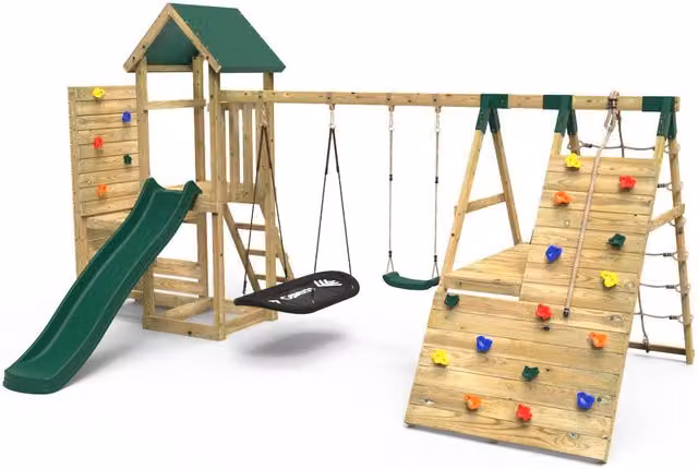 Rebo Wooden Climbing Frame with Slide and Swing in San Luis Green