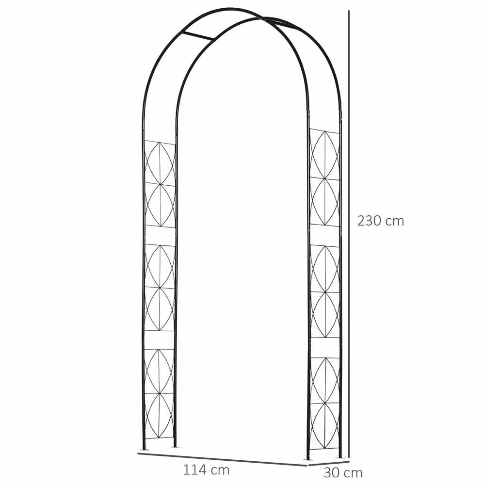 OUTSUNNY Vintage Style Steel Garden Arbor and Trellis Arch Support for Climbing Plants, Black, H 230 x W 114 x D 30 cm – 2