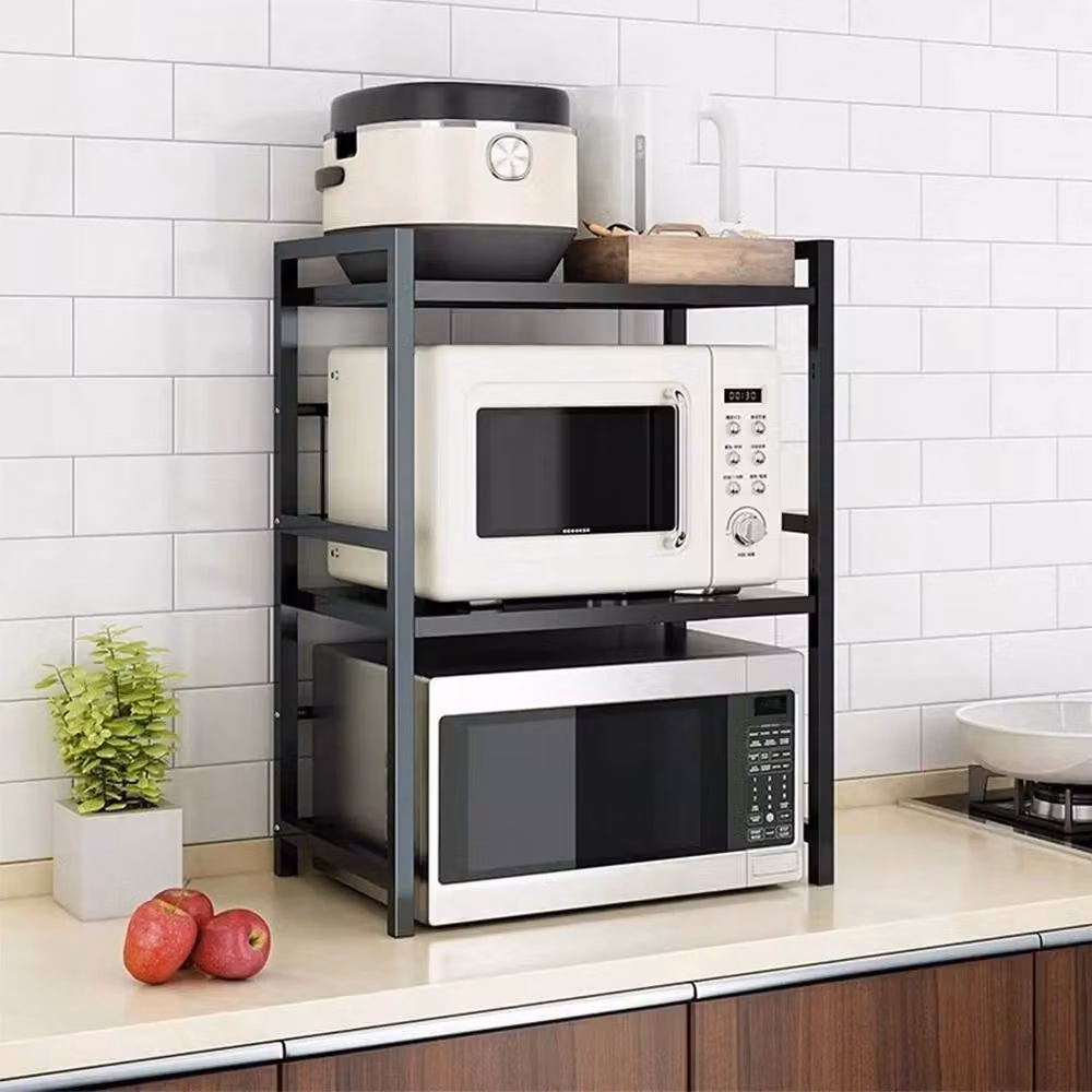 SPETLEK 3-Tier Expandable Microwave Oven Rack Stand in Black with Adjustable Shelves – 3