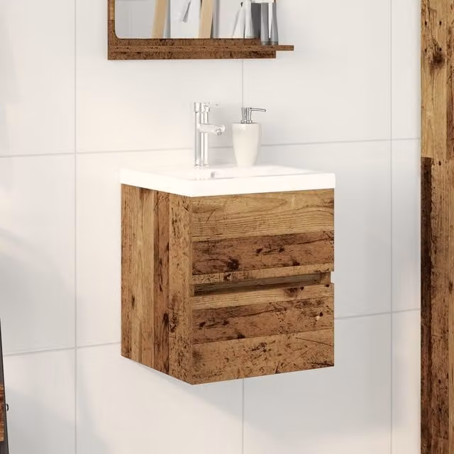 Berkfield Home Sink Cabinet with Built-in Basin in Black Oak and Brown Engineered Wood, W: 41 cm, D: 38.5 cm, H: 45 cm – 1