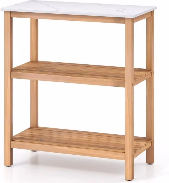 NESTLUNE Acacia Wood Outdoor Garden Potting Bench Table in White, W/D/H: 100 x 100 x 90 cm