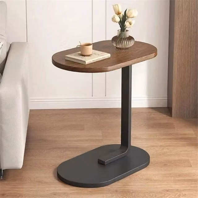 Nordara Brown C-Shaped Compact Side Table for Sofa or Laptop, W/D/H: 130 x 15 x 15 cm