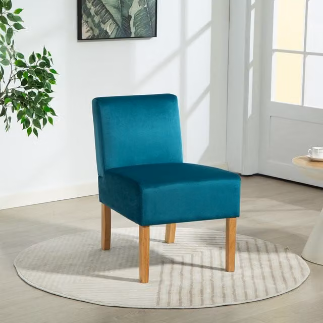 Artemis Home Modern Petrol Blue Velvet Fabric Armless Accent Chair