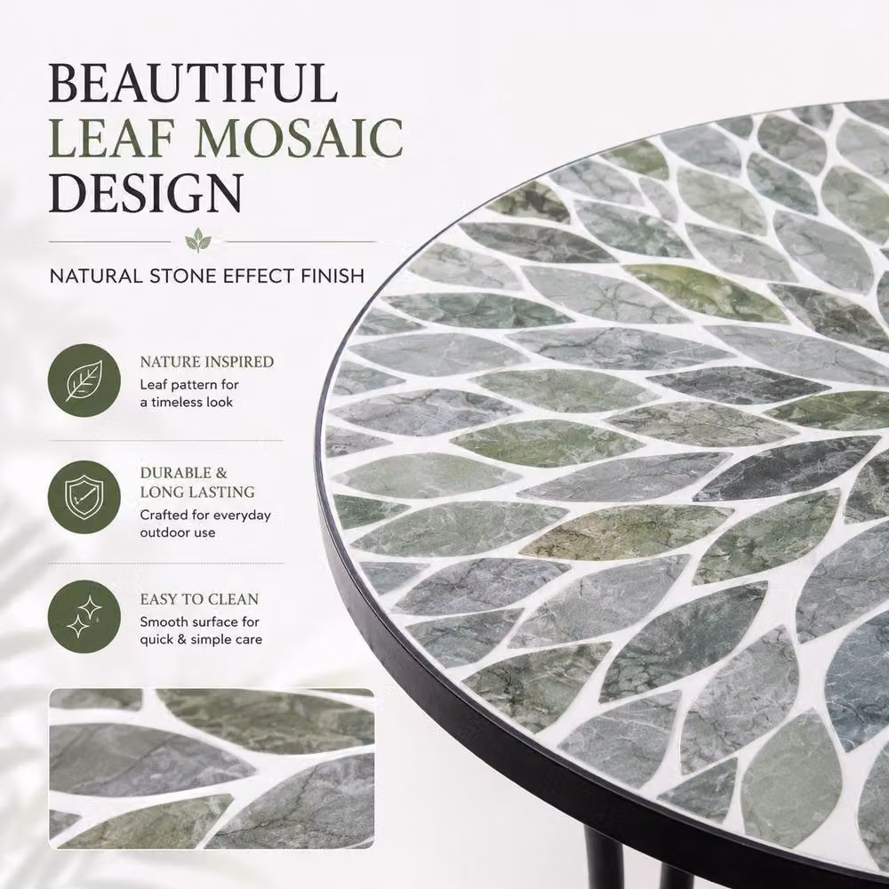 Shatchi Mosaic Bistro Set with Floral Ceramic Top Round Table and Folding Chairs in Multicolour – 2