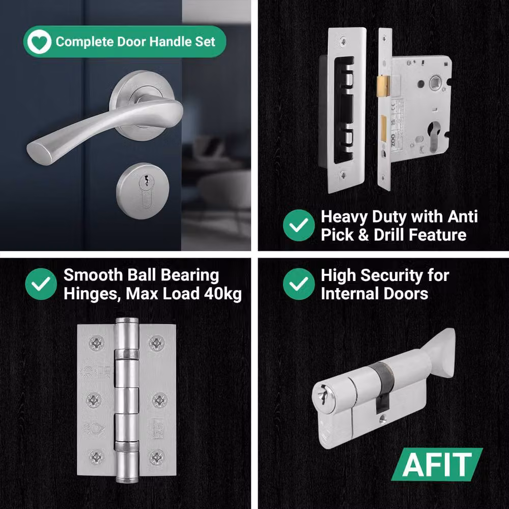 AFIT Satin Silver Door Handle Rose Set with Thumbturn Cylinder and Hinges, W/D/H: 15 x 15 x 1.5 cm – 3