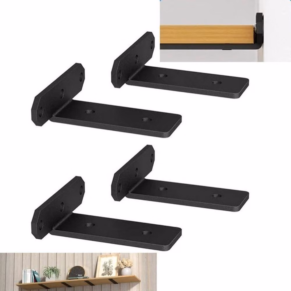 FLAVORA Heavy Duty Cast Iron Shelf Brackets in Matte Black, Depth: 52 cm – 2