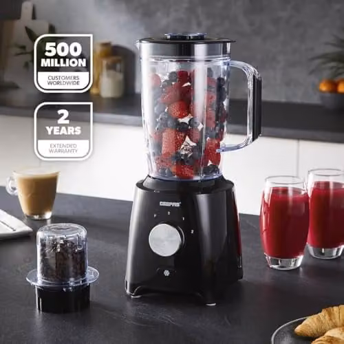 Geepas 2-in-1 Blender and Smoothie Maker with Spice Mill, 550W, 1.8L, Black – 2