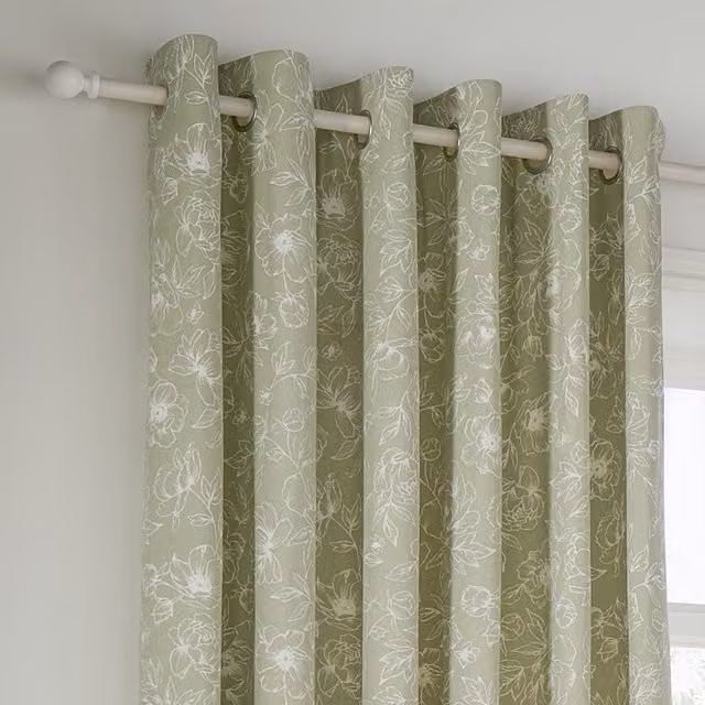 Make It A Home Bella Floral Eyelet Curtain Pair in Green, Height: 229 cm, Width: 183 cm