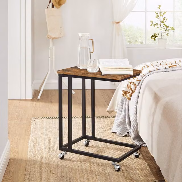 VASAGLE Industrial Style Rolling Side Table with Castors in Bronze and Brown