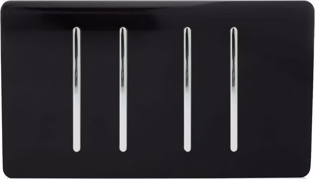 Trendi 4 Gang 2 Way Screwless Raised Front Quad Electrical Wall Light Switch in Piano Black and Chrome