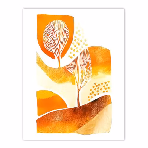 Artery8 Autumn Countryside Trees Abstract Watercolour Wall Art Poster Print, W: 46 cm, H: 61 cm