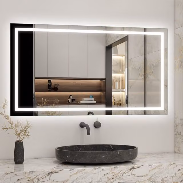 AicaBathroom LED Illuminated Rectangular Bathroom Mirror in White, Width: 150 cm