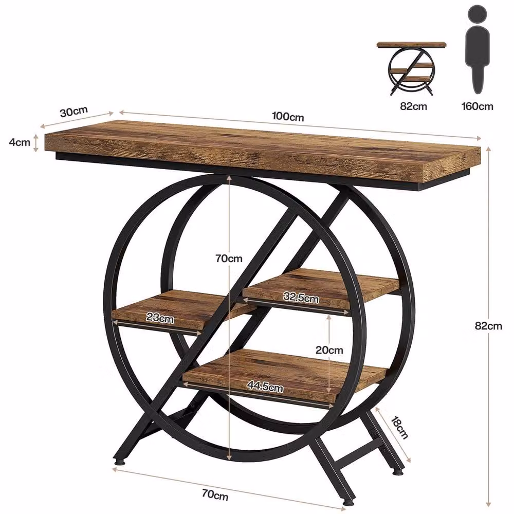 VOGREX Industrial Black Wood and Metal Console Table with Storage for your Living Room – 2