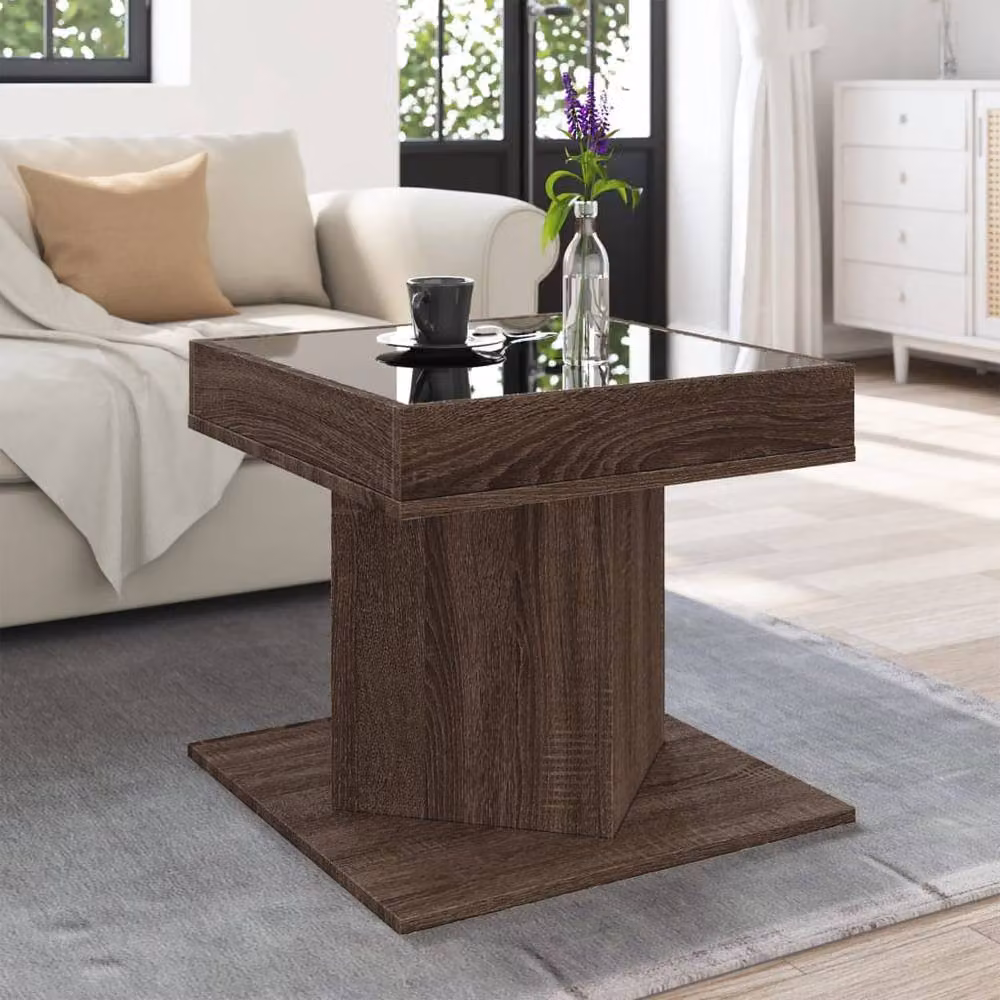 Berkfield Home Modern Square Coffee Table in Brown Oak with LED, W/D/H: 50 x 50 x 45 cm – 1
