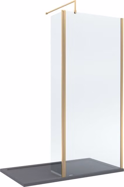 Balterley 8mm Glass Walk-In Wetroom Screen with Return and Tray, Brushed Brass, W: 1400 mm, D: 800 mm