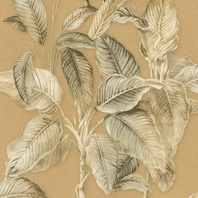 Rasch Boho Palm Leaf Botanical Vinyl Wallpaper in Yellow