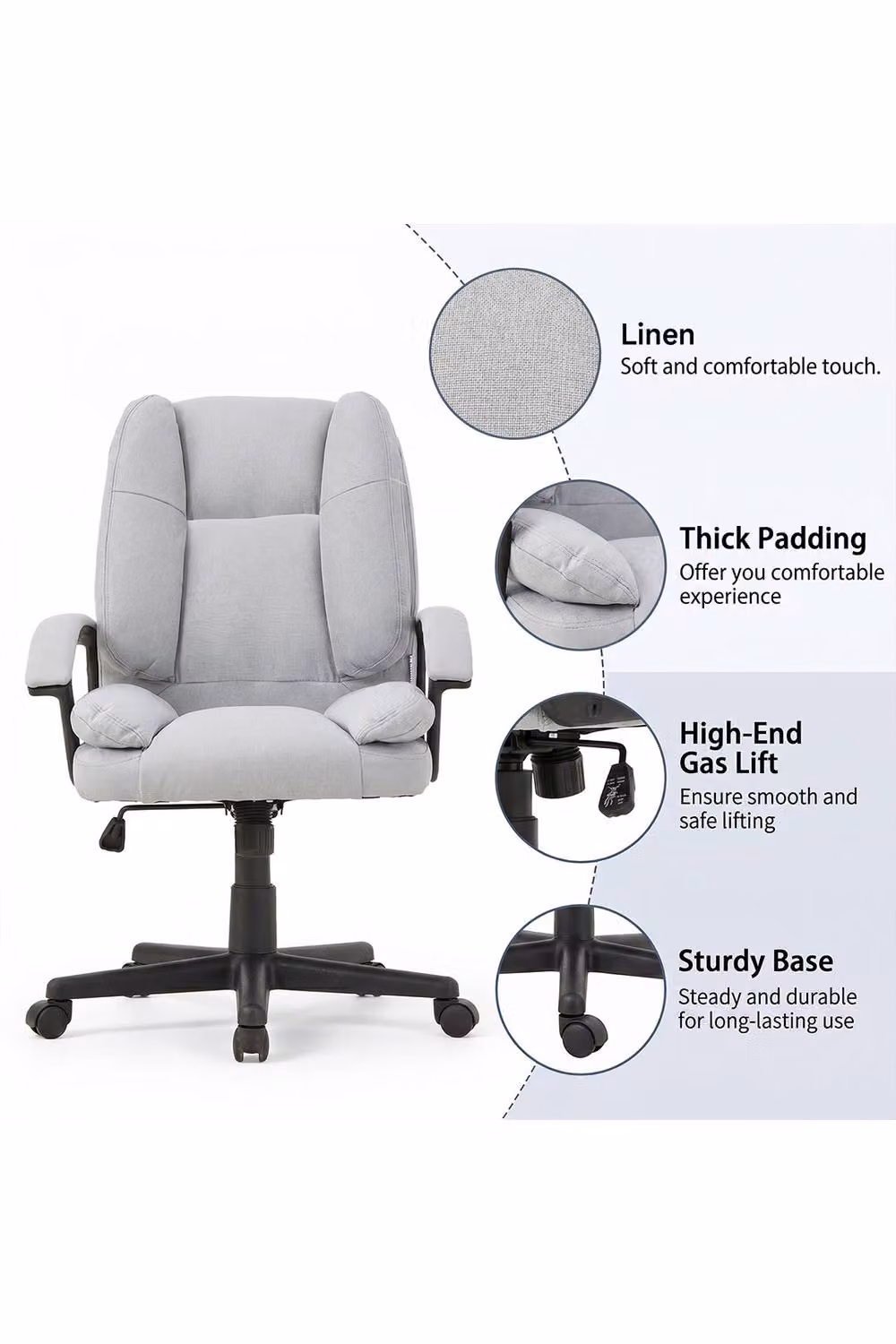 Living and Home Swivel and Height Adjustable High Back Office Task Chair in Light Grey – 2