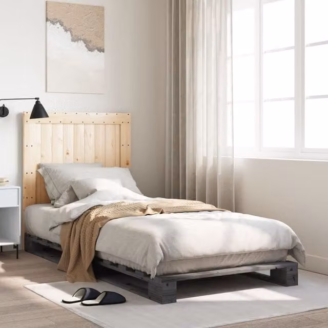 Berkfield Home Grey Solid Wood Pine Bed Frame W/D/H: 90 x 200 cm