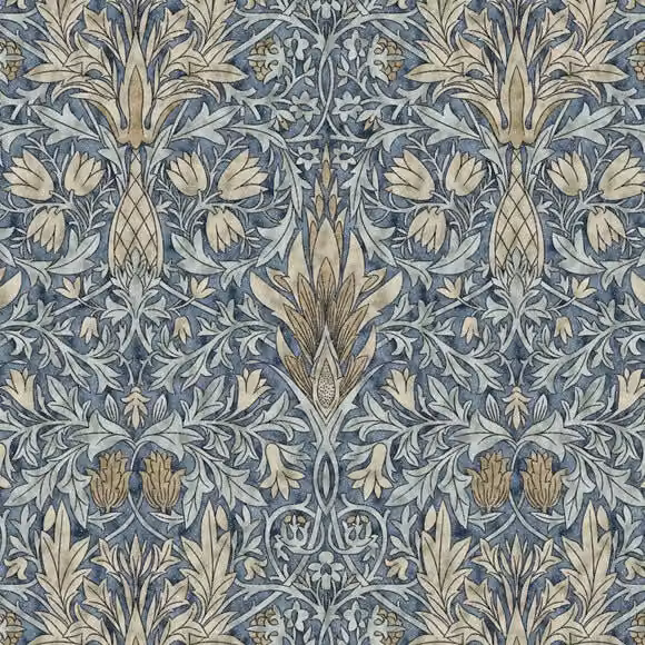 William Morris Snakeshead Digitally Printed Denim Fabric in Blue