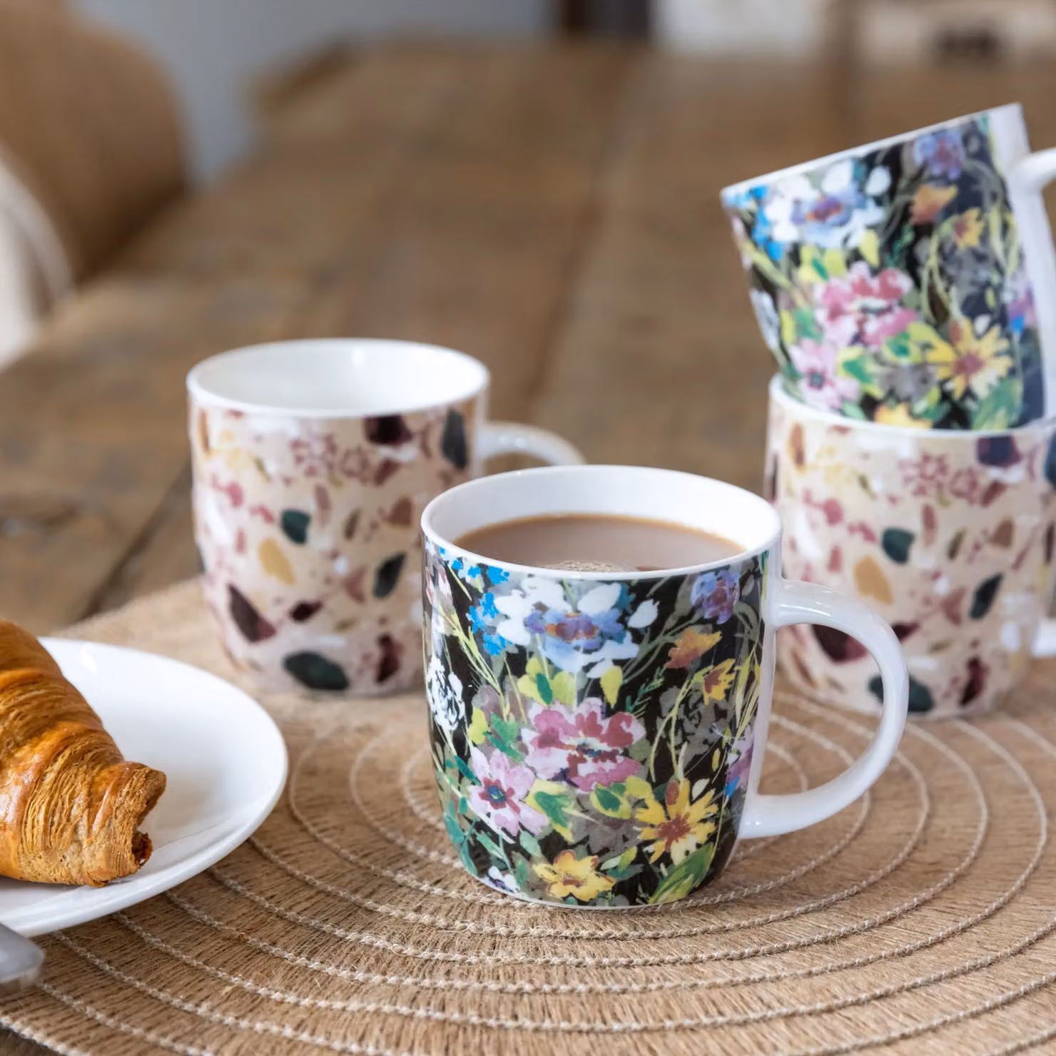 KitchenCraft Set of 4 Multicolour Floral Terrazzo Stoneware Mugs, 425ml – 5