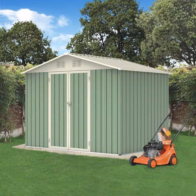BIRCHTREE Metal Garden Shed in Light Green with Double Doors and Gable Roof