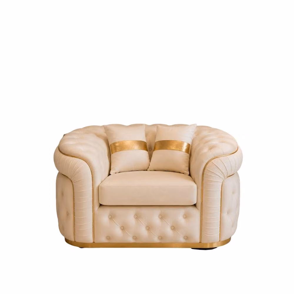 Stratus Interiors Ambassador Chesterfield Sofa in Cream Plush Velvet with Gold Trim – 2