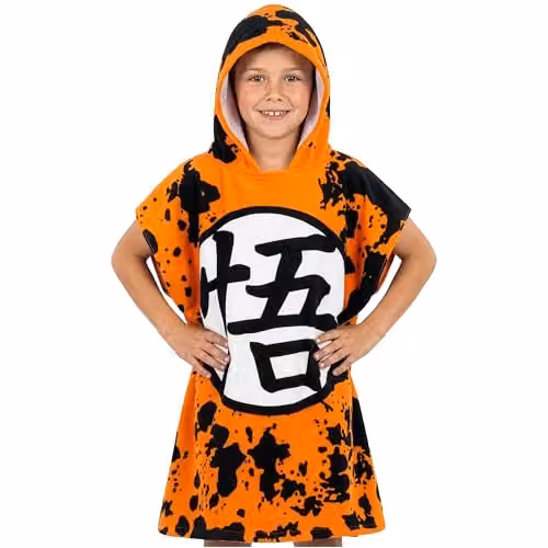 Get Trend Dragon Ball Z Hooded Cotton Bath Towel Poncho for Kids and Teens, Orange