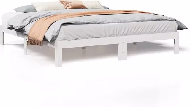 Berkfield Home Super King Solid Wood Pine Bed Frame, White, W: 180 cm, D: 200 cm