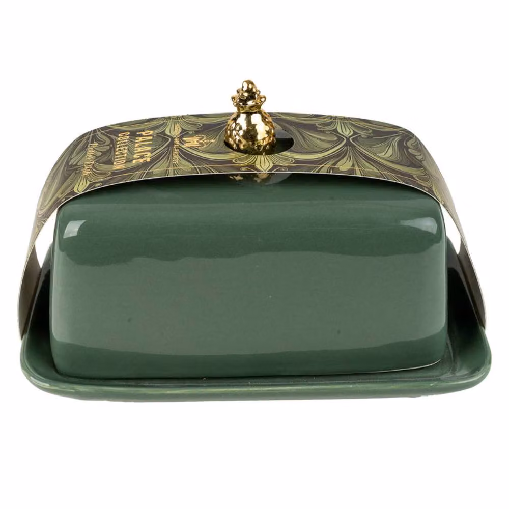 Madison & Mayfair Ceramic Gold Pineapple Butterdish in Green – 3
