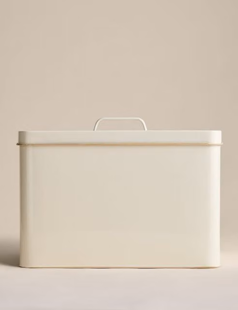 M&S Metal Bread Bin in Beige and White
