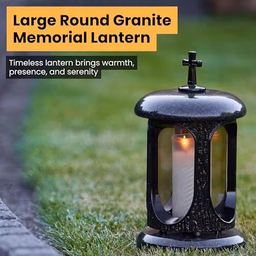 NOVECRAFTO Black Granite Memorial Lantern with Cross, Height: 22 cm – 2