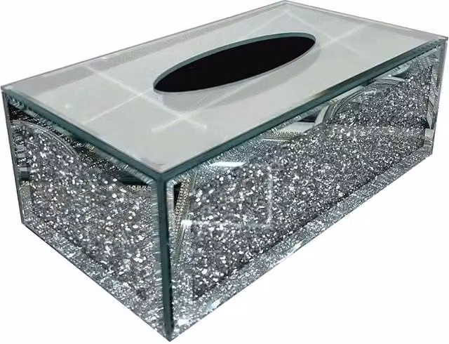DEENZ Silver Crushed Crystal Diamond Glass Tissue Box