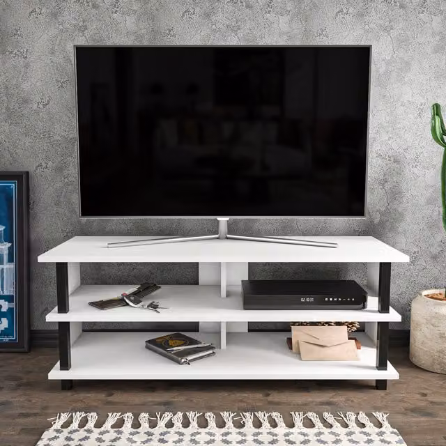 Decorotika Pueblo Modern TV Unit with Shelves in Anthracite and White, W/D/H: 120 x 45 x 47 cm