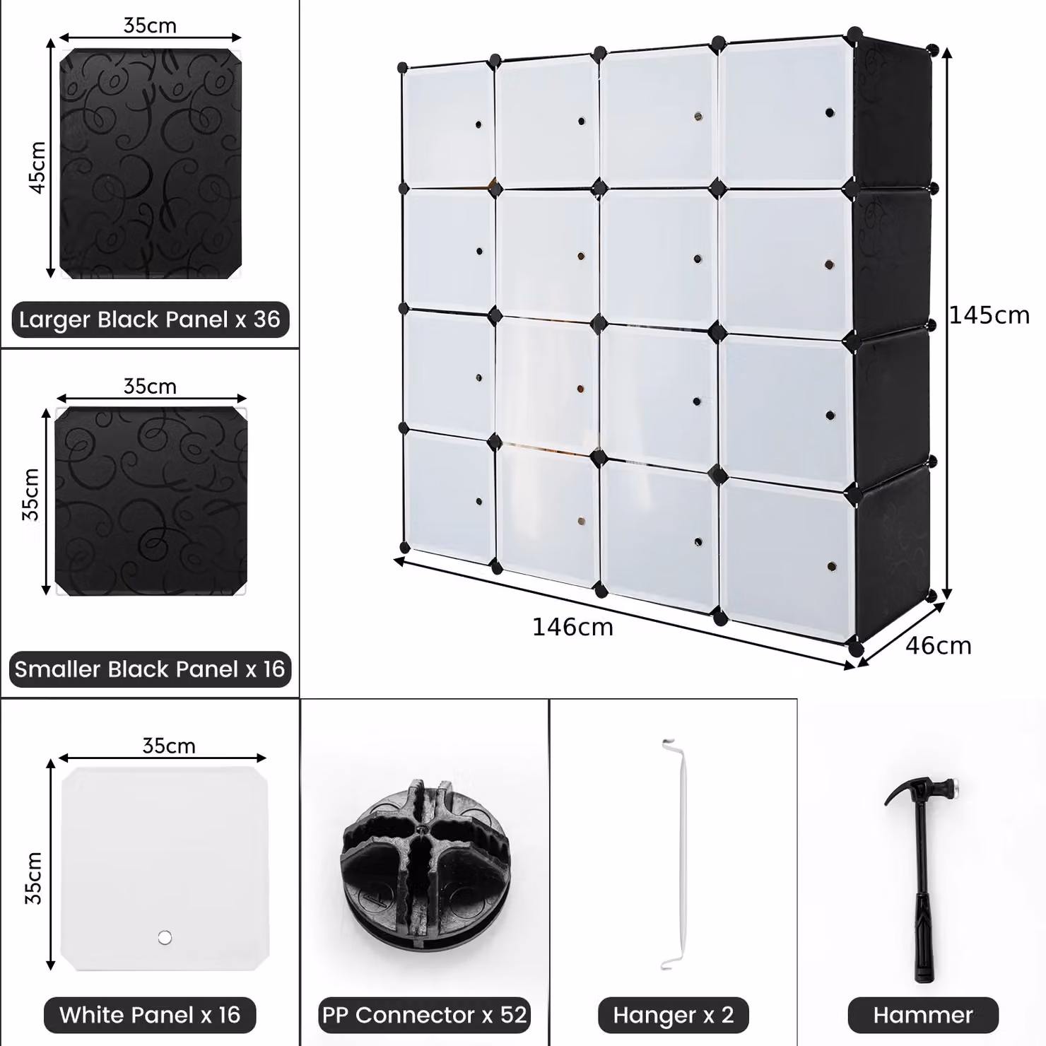 Costway 16 Cube Cloth Storage Organizer Portable Wardrobe in Black – 2