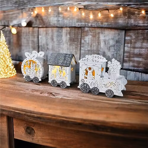 Xmas Haus Festive Light Up LED Wood Christmas Train in White and Brown, W/D/H: 45.5 x 12.8 x 45.5 cm – 4