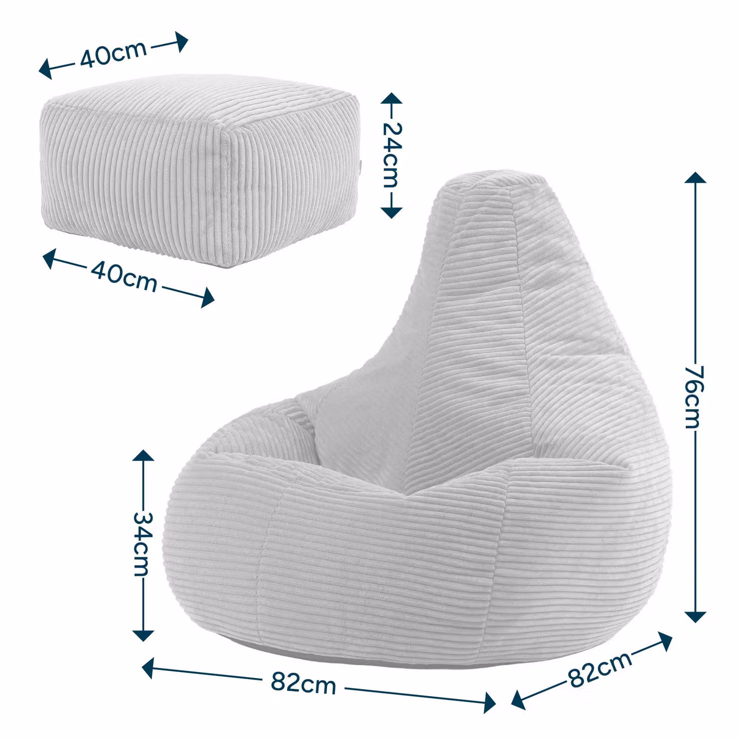 icon Dalton Corduroy Bean Bag and Footstool with Filling in Blue – 3