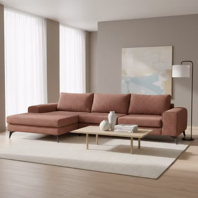 Abakus Direct Venice Left-Hand Corner Sofa in Burgundy Basket Weave Fabric with Scatter Cushions