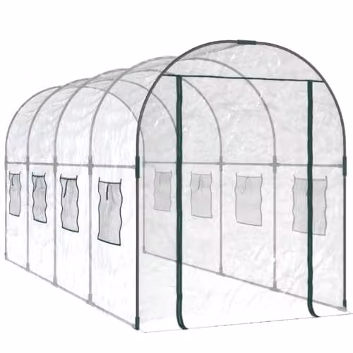 vidaXL Transparent Greenhouse with PVC and Powder-coated Steel Frame, W: 160 cm, D: 400 cm, H: 190 cm