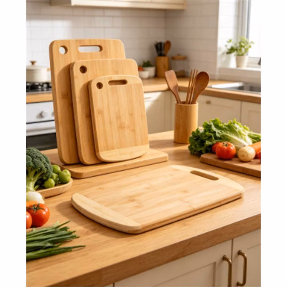 Nordara Set of 3 Bamboo Wooden Chopping Boards and Serving Platters in Natural Brown, W/D/H: 100 x 15 x 15 cm – 2