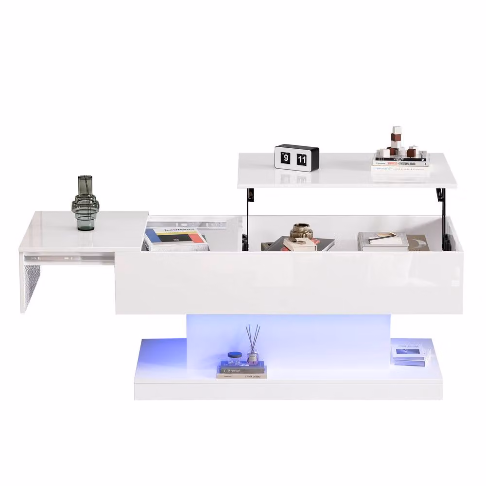 Merax Modern High Gloss White Extendable Lift-Top Coffee Table, W: 100 cm – 2