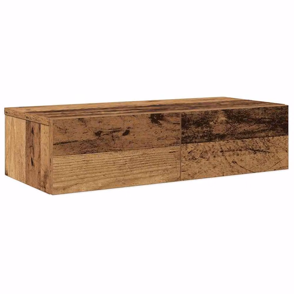 Berkfield Home Wall Shelf with Drawers in Old Wood Brown, W: 60 cm, D: 26.5 cm, H: 15 cm – 2